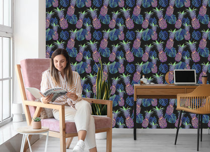 Wallpaper Pineapples With Monstera Leaves