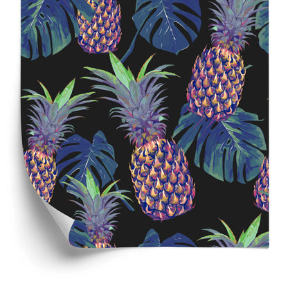 Wallpaper Pineapples With Monstera Leaves