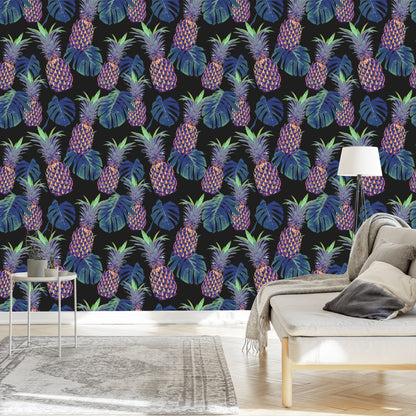 Wallpaper Pineapples With Monstera Leaves