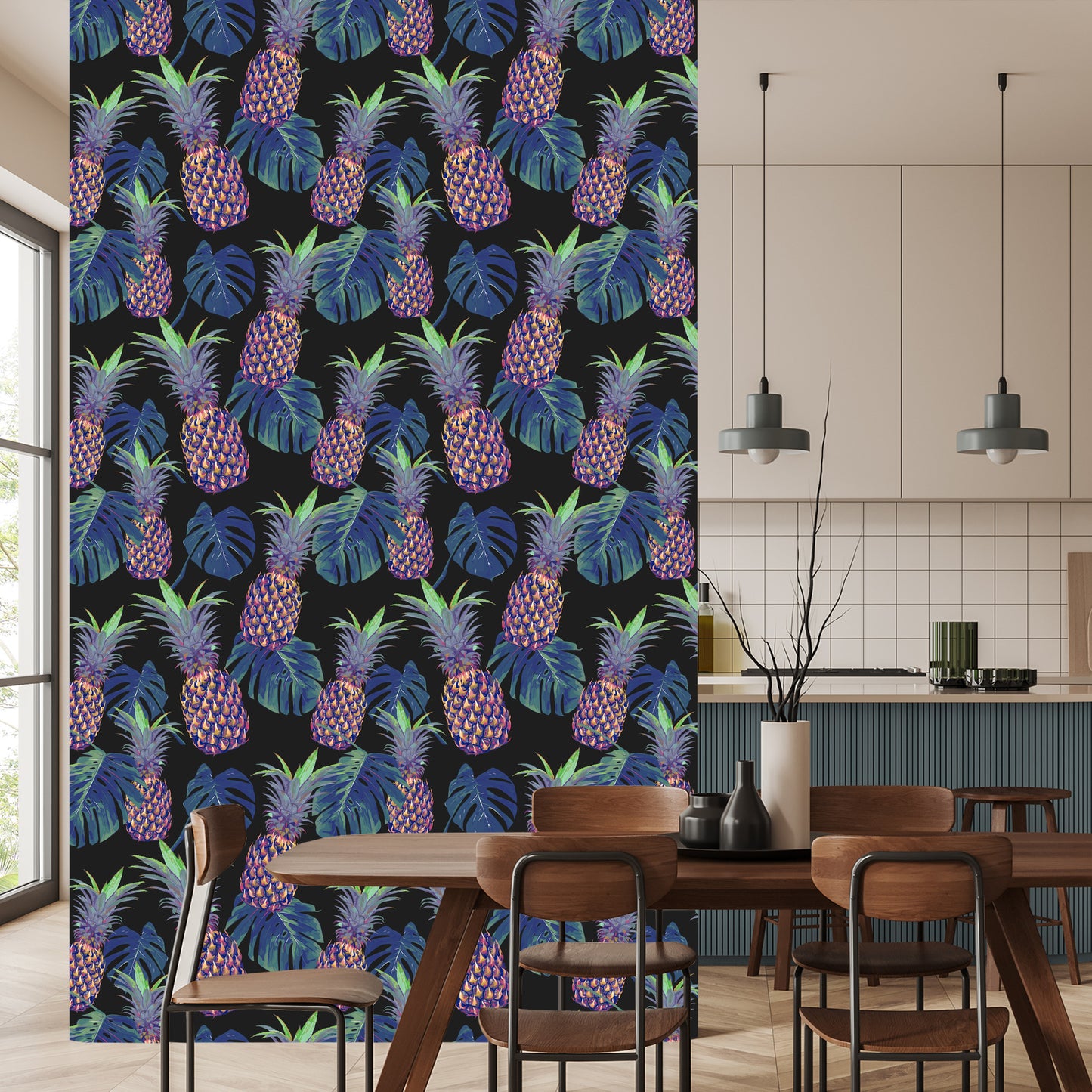 Wallpaper Pineapples With Monstera Leaves