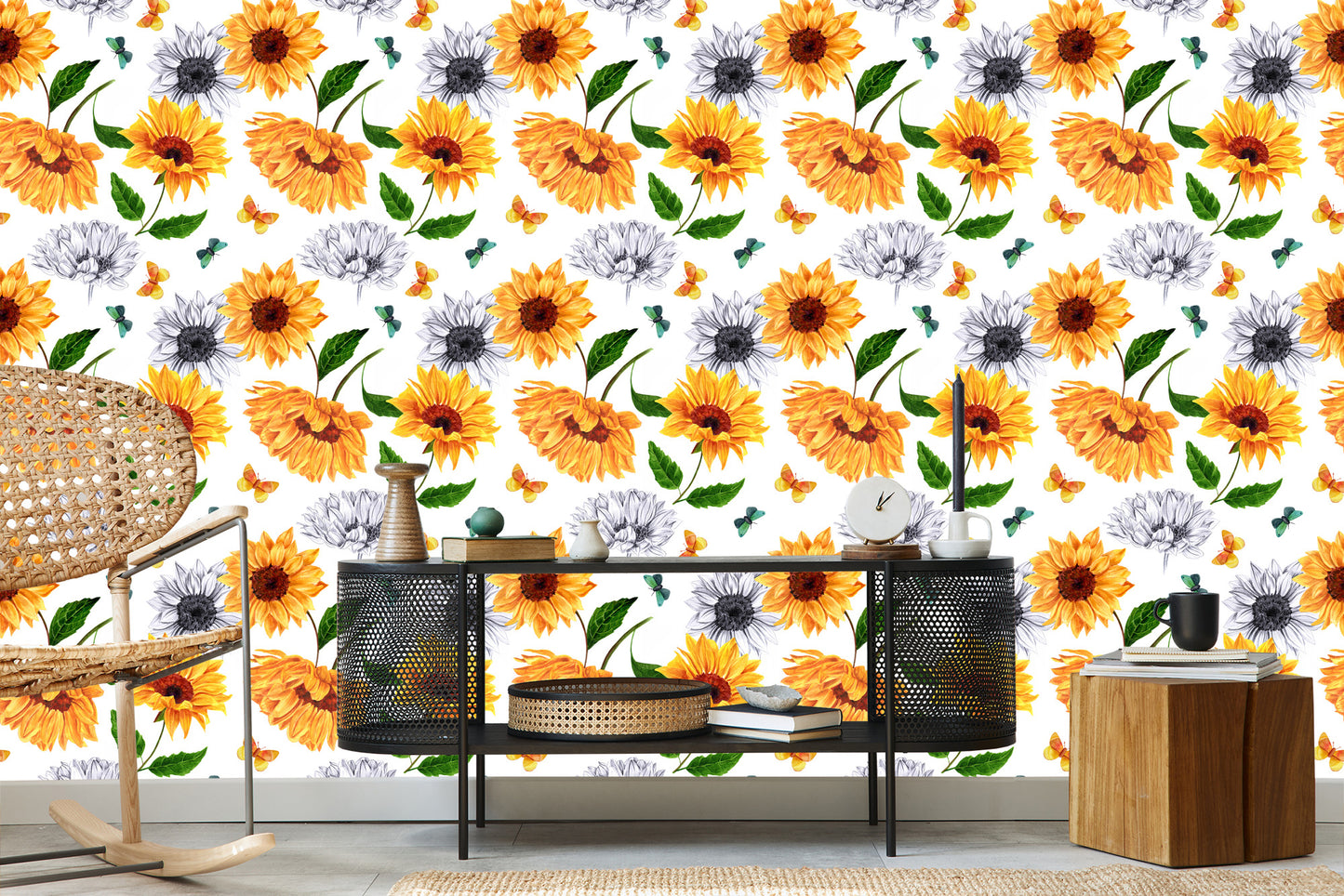 Wallpaper Sunflowers With Butterflies
