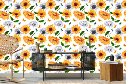 Wallpaper Sunflowers With Butterflies