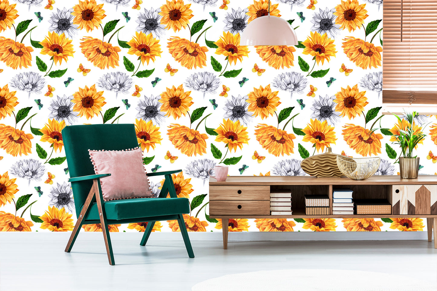 Wallpaper Sunflowers With Butterflies