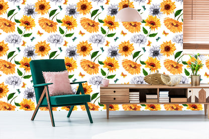 Wallpaper Sunflowers With Butterflies