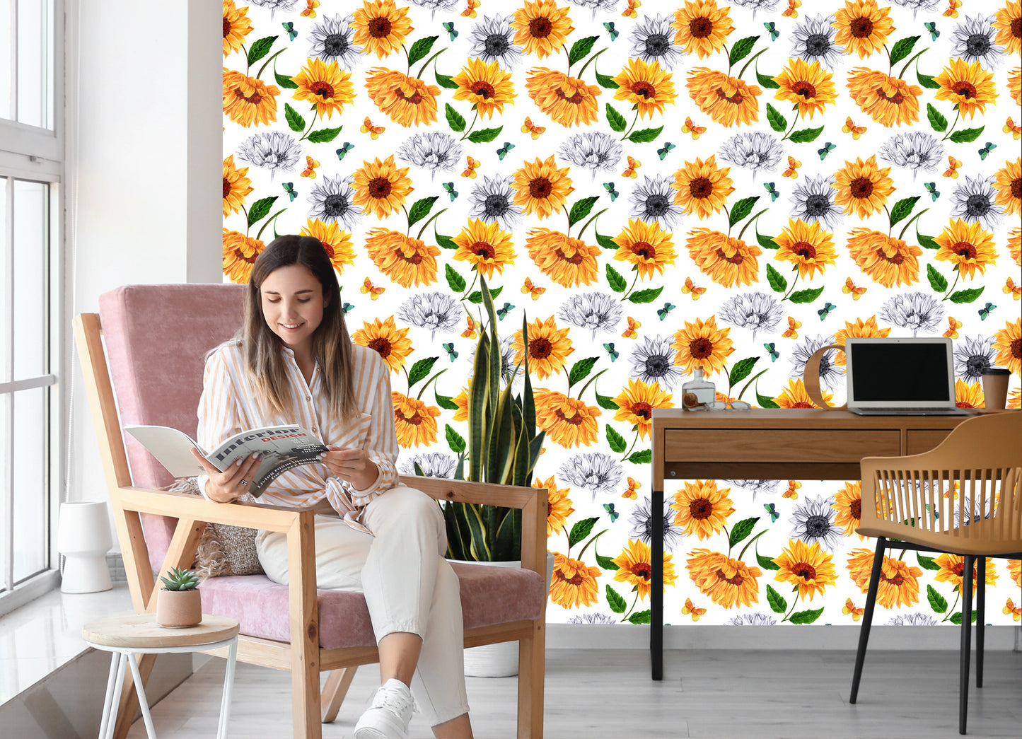 Wallpaper Sunflowers With Butterflies