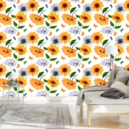 Wallpaper Sunflowers With Butterflies