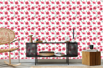 Wallpaper Painted Poppies With Leaves