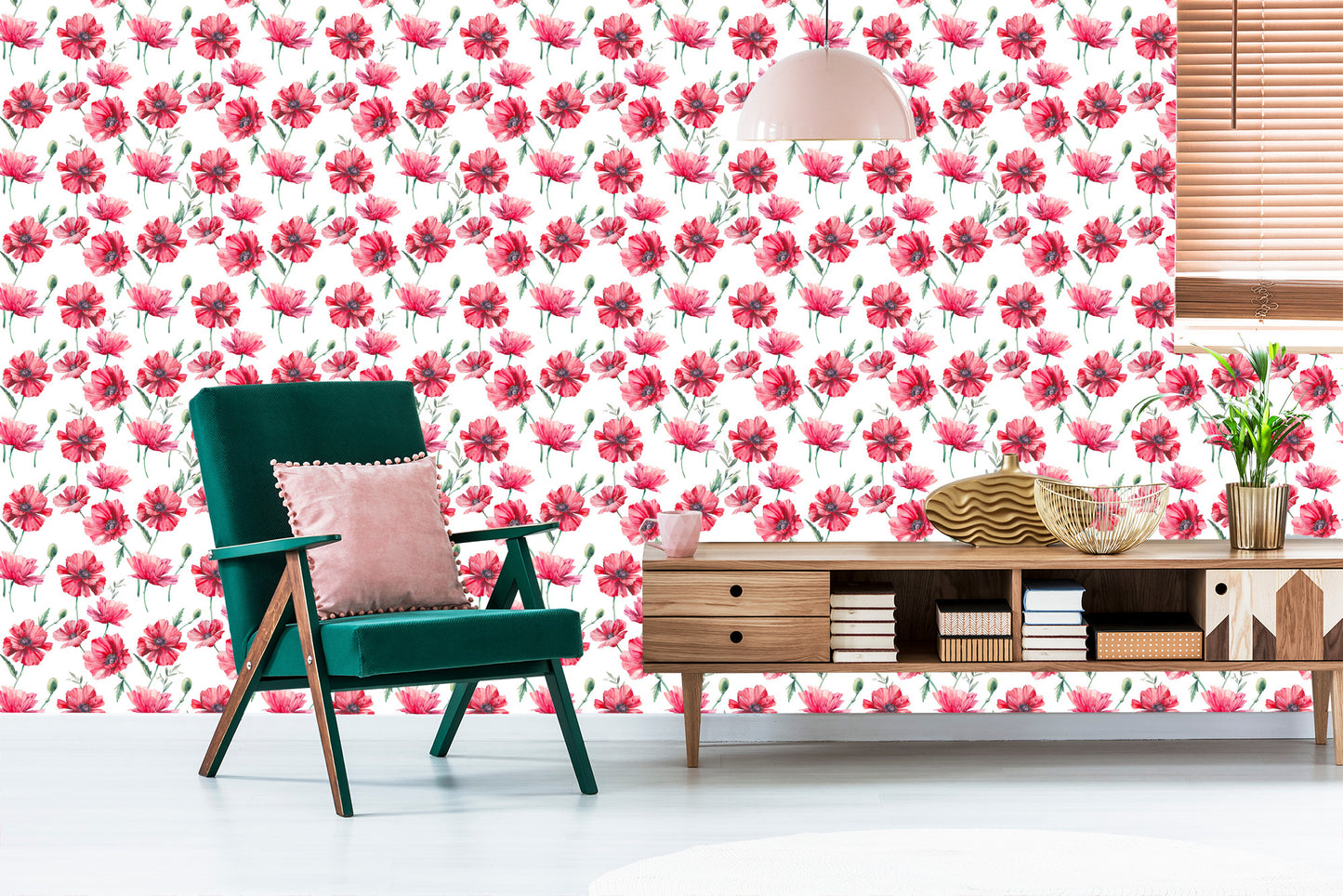 Wallpaper Painted Poppies With Leaves
