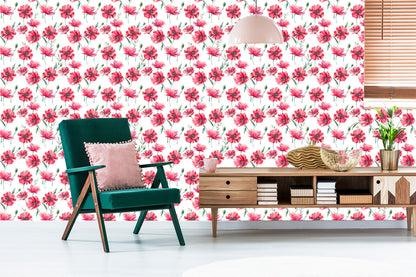 Wallpaper Painted Poppies With Leaves