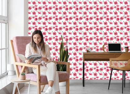 Wallpaper Painted Poppies With Leaves