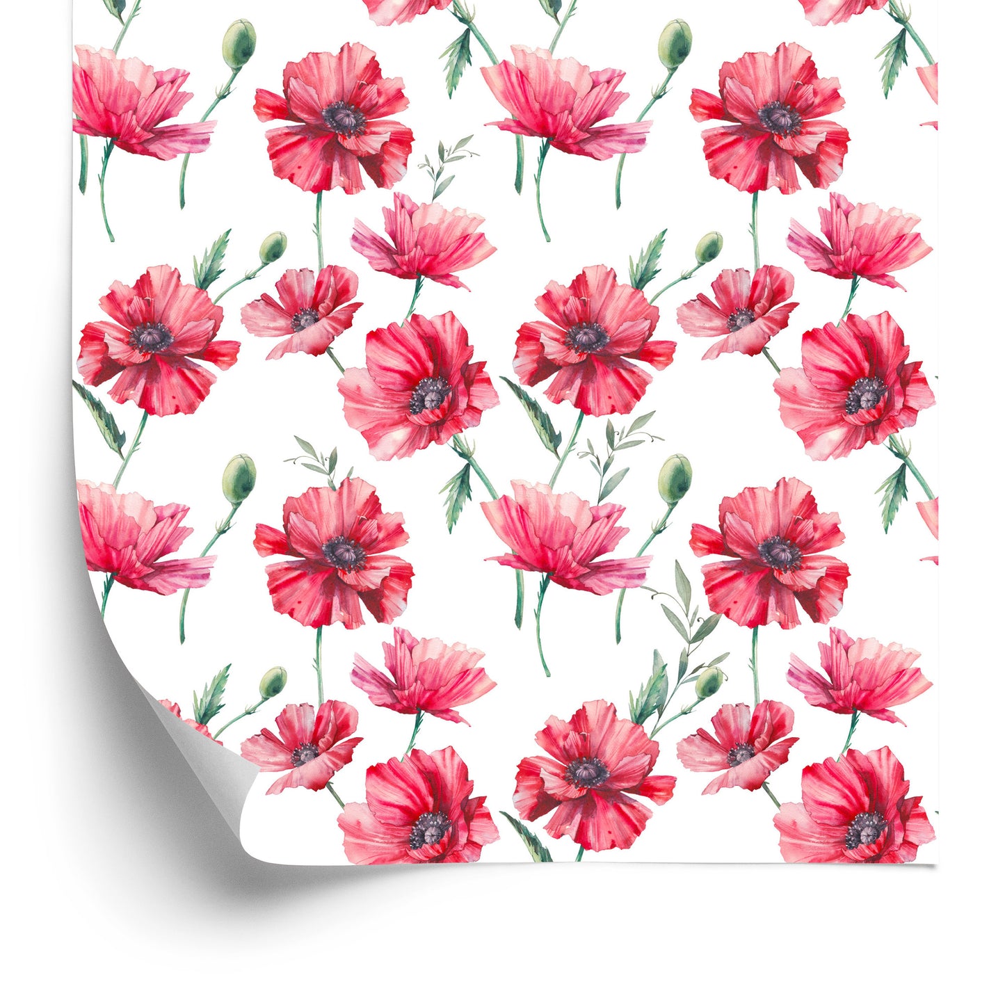 Wallpaper Painted Poppies With Leaves