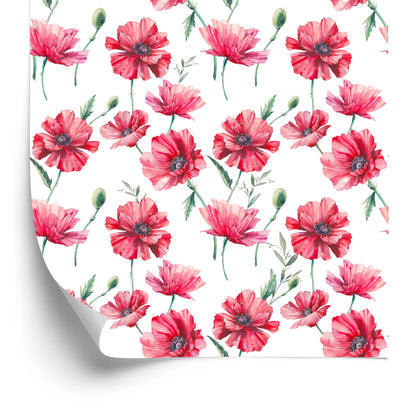 Wallpaper Painted Poppies With Leaves
