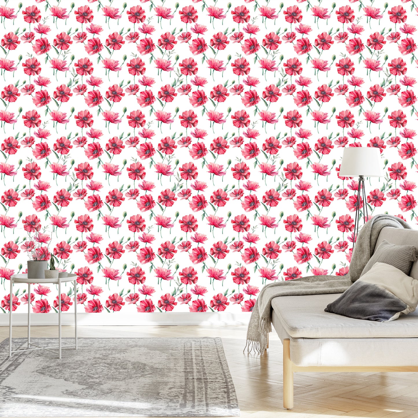 Wallpaper Painted Poppies With Leaves