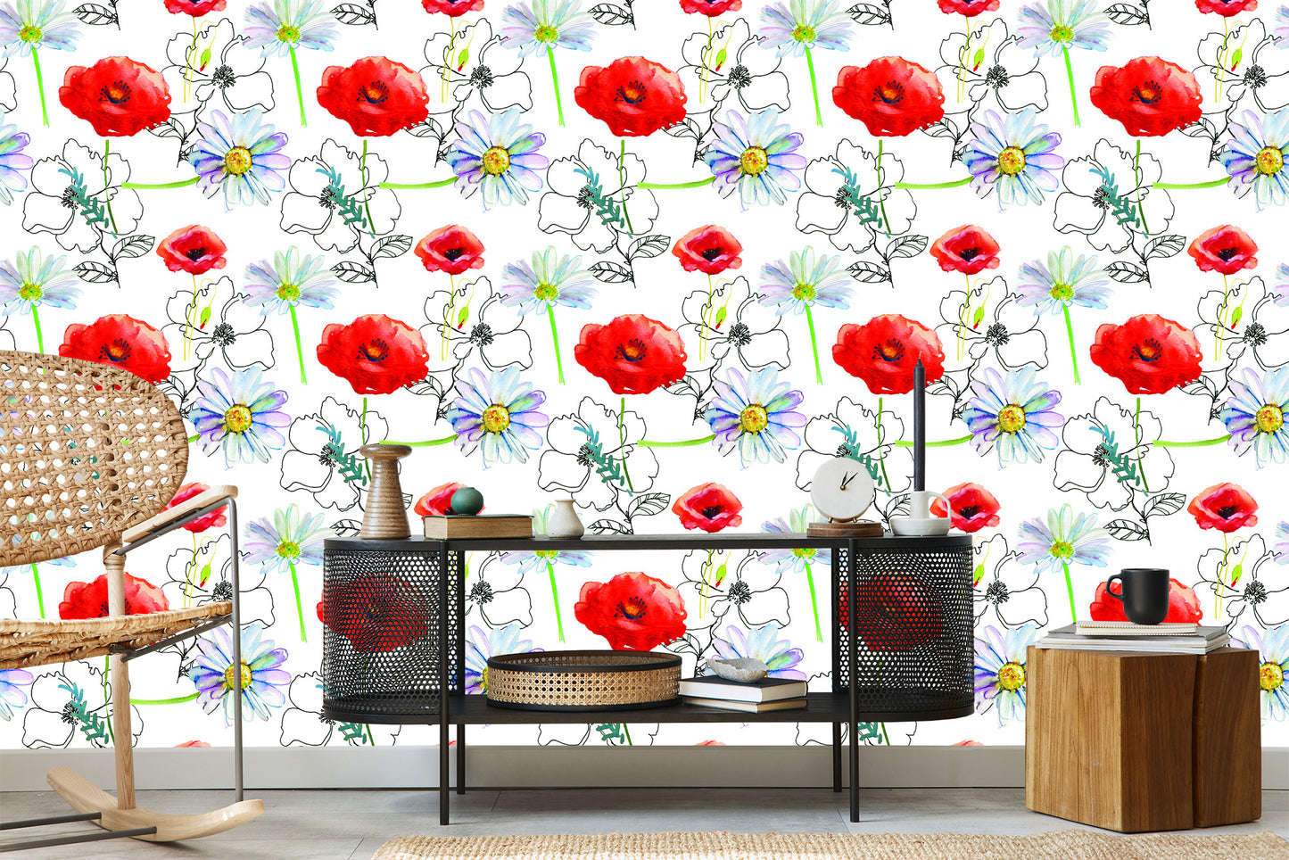 Wallpaper Poppies And Daisies
