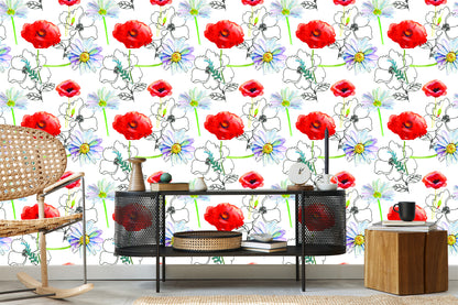 Wallpaper Poppies And Daisies