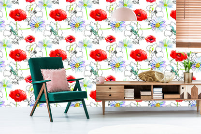 Wallpaper Poppies And Daisies