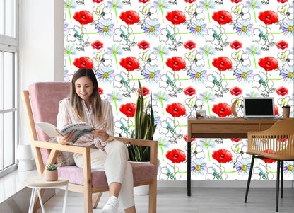 Wallpaper Poppies And Daisies