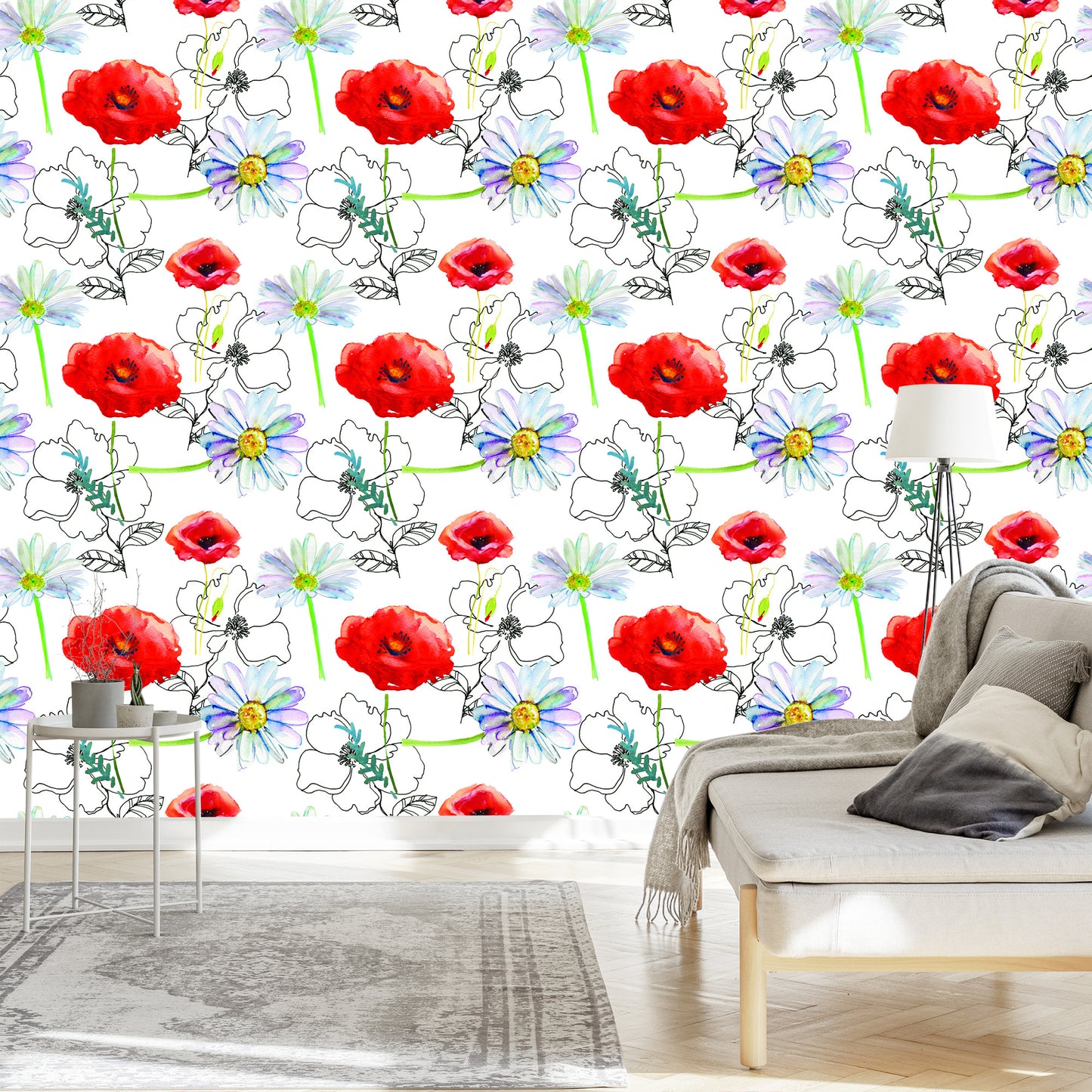 Wallpaper Poppies And Daisies
