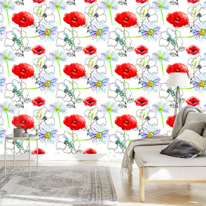 Wallpaper Poppies And Daisies