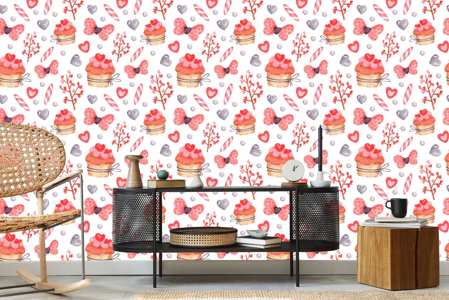 Wallpaper Watercolor Painted Cupcakes