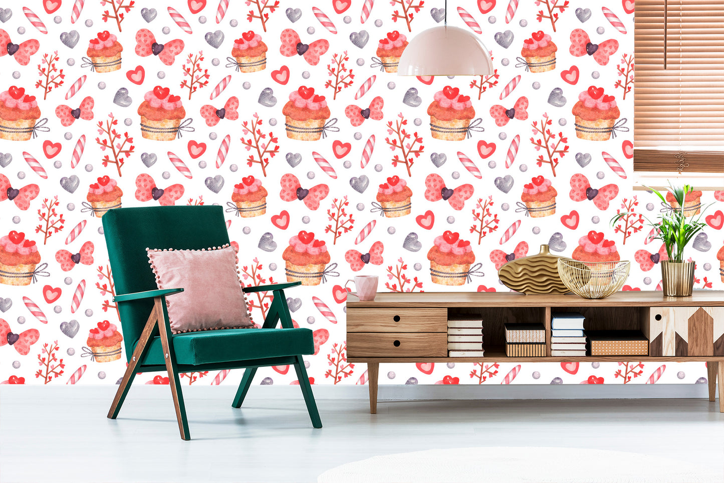 Wallpaper Watercolor Painted Cupcakes