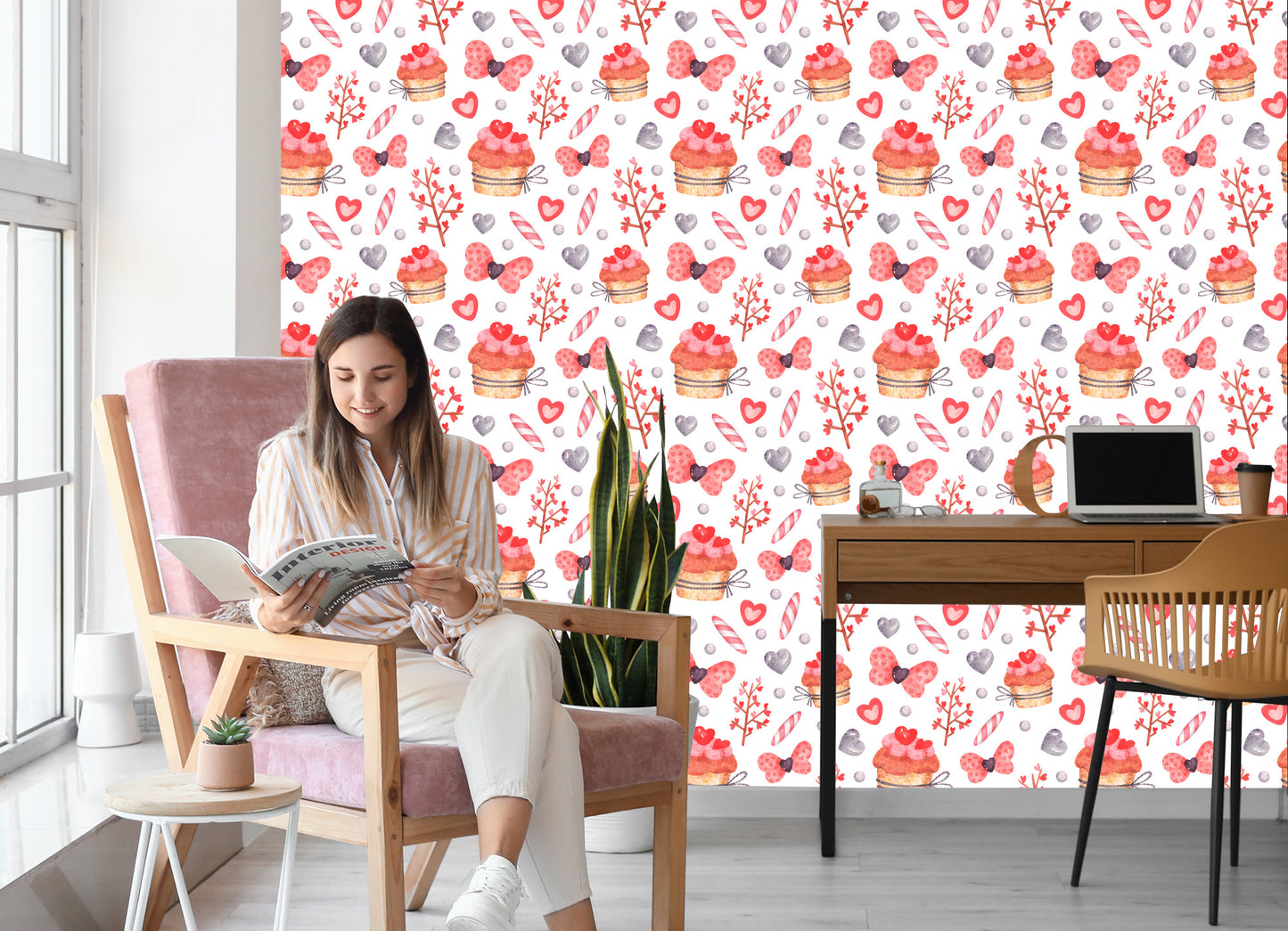 Wallpaper Watercolor Painted Cupcakes