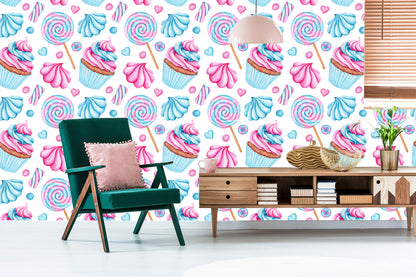 Wallpaper Colorful Muffins And Lollipops