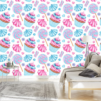 Wallpaper Colorful Muffins And Lollipops