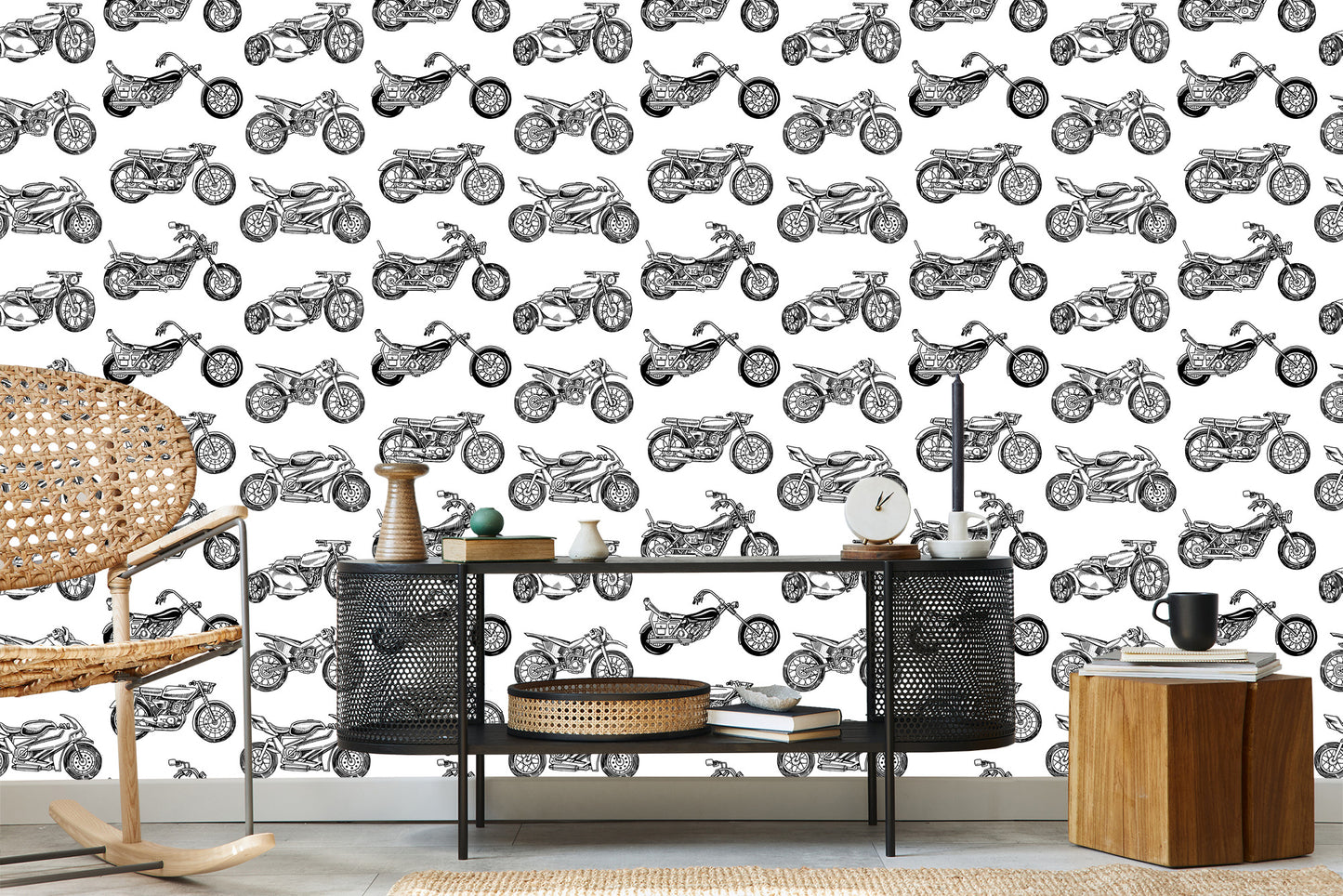 Wallpaper Black And White Drawn Motorcycles