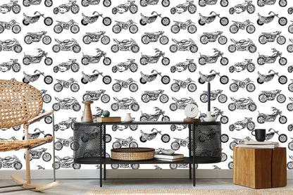 Wallpaper Black And White Drawn Motorcycles