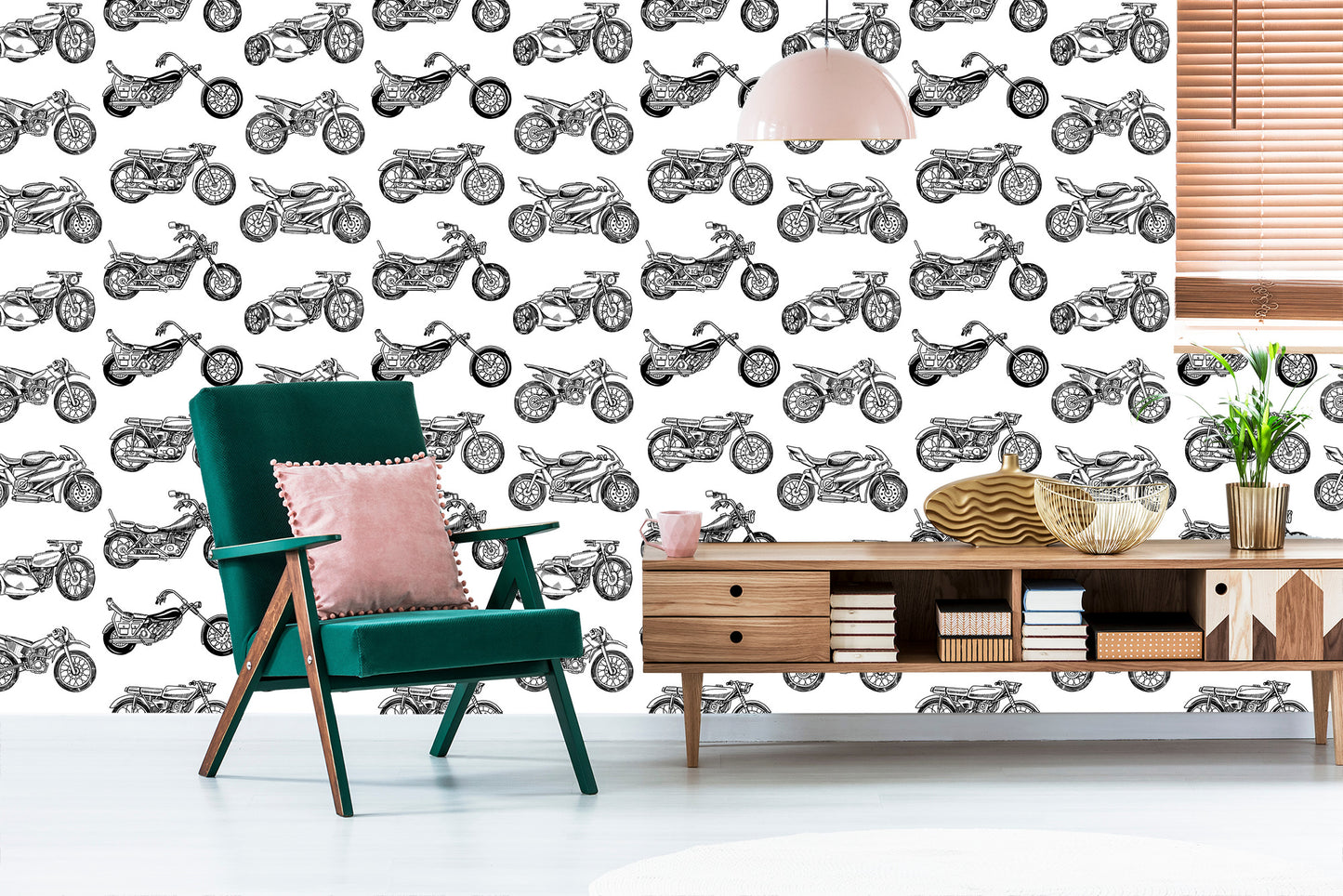 Wallpaper Black And White Drawn Motorcycles