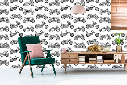 Wallpaper Black And White Drawn Motorcycles