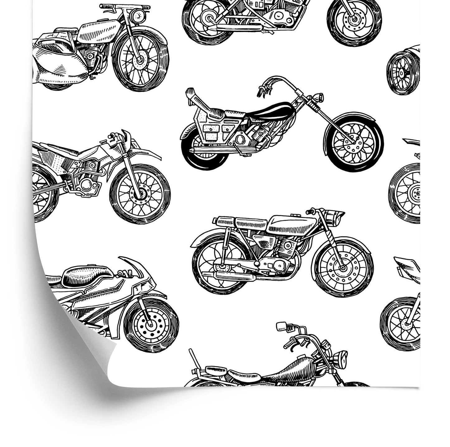 Wallpaper Black And White Drawn Motorcycles