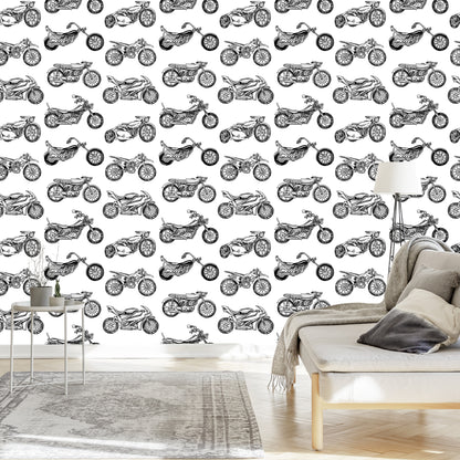 Wallpaper Black And White Drawn Motorcycles
