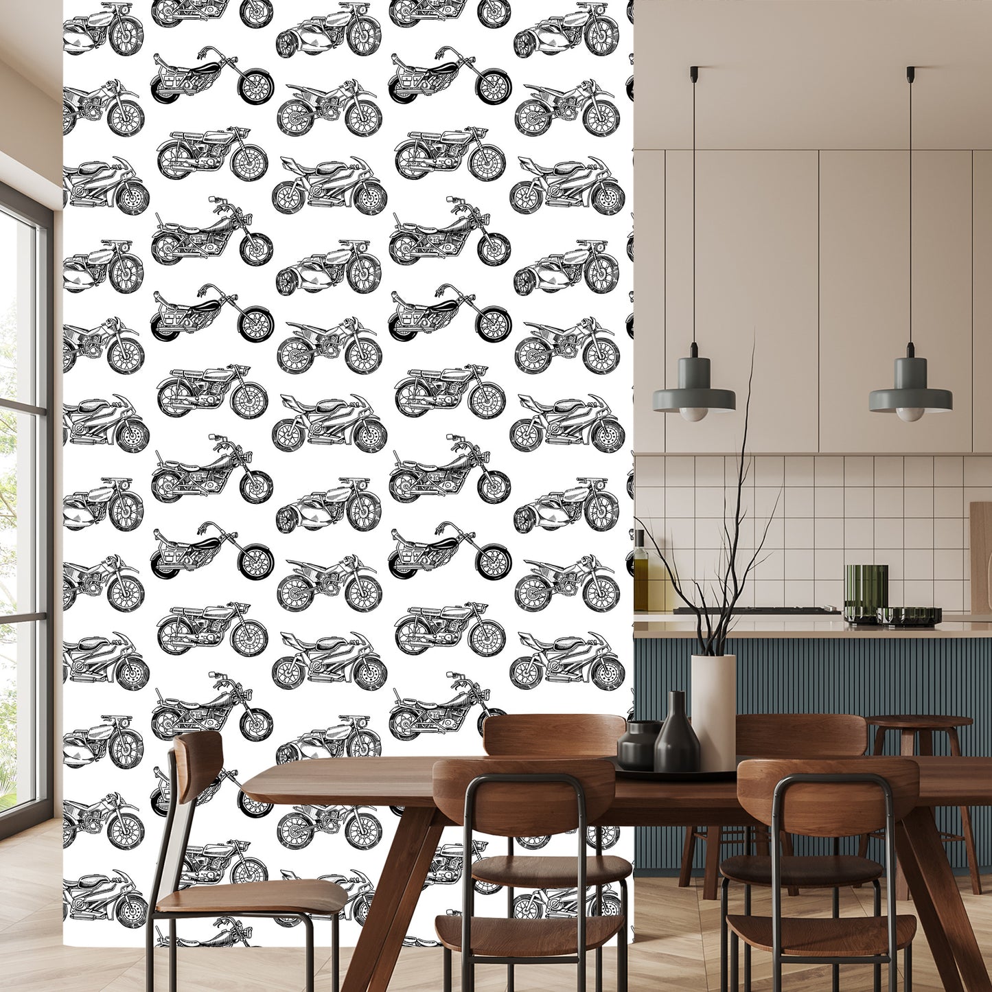 Wallpaper Black And White Drawn Motorcycles
