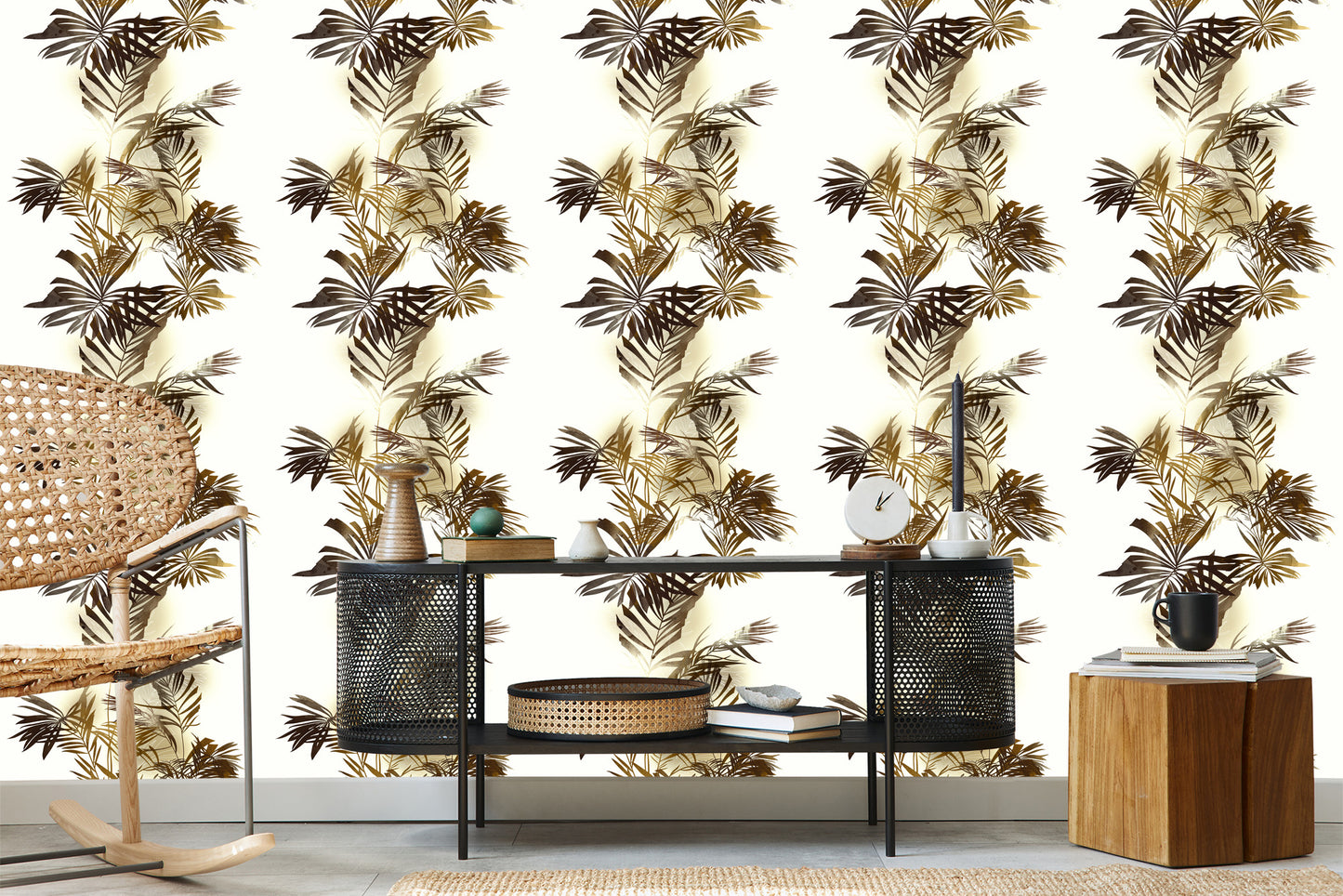 Wallpaper Watercolor Palm Leaves