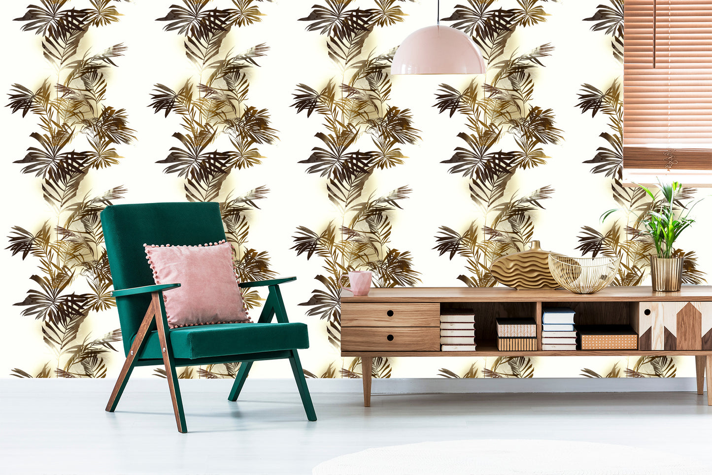 Wallpaper Watercolor Palm Leaves