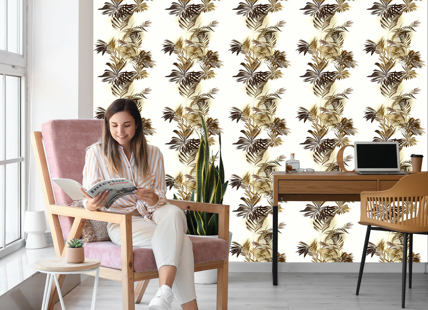 Wallpaper Watercolor Palm Leaves