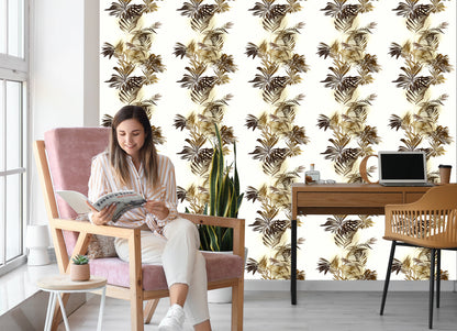 Wallpaper Watercolor Palm Leaves