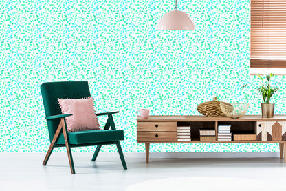 Wallpaper Turquoise Leaves Painted With Watercolor