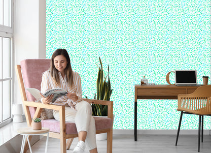 Wallpaper Turquoise Leaves Painted With Watercolor