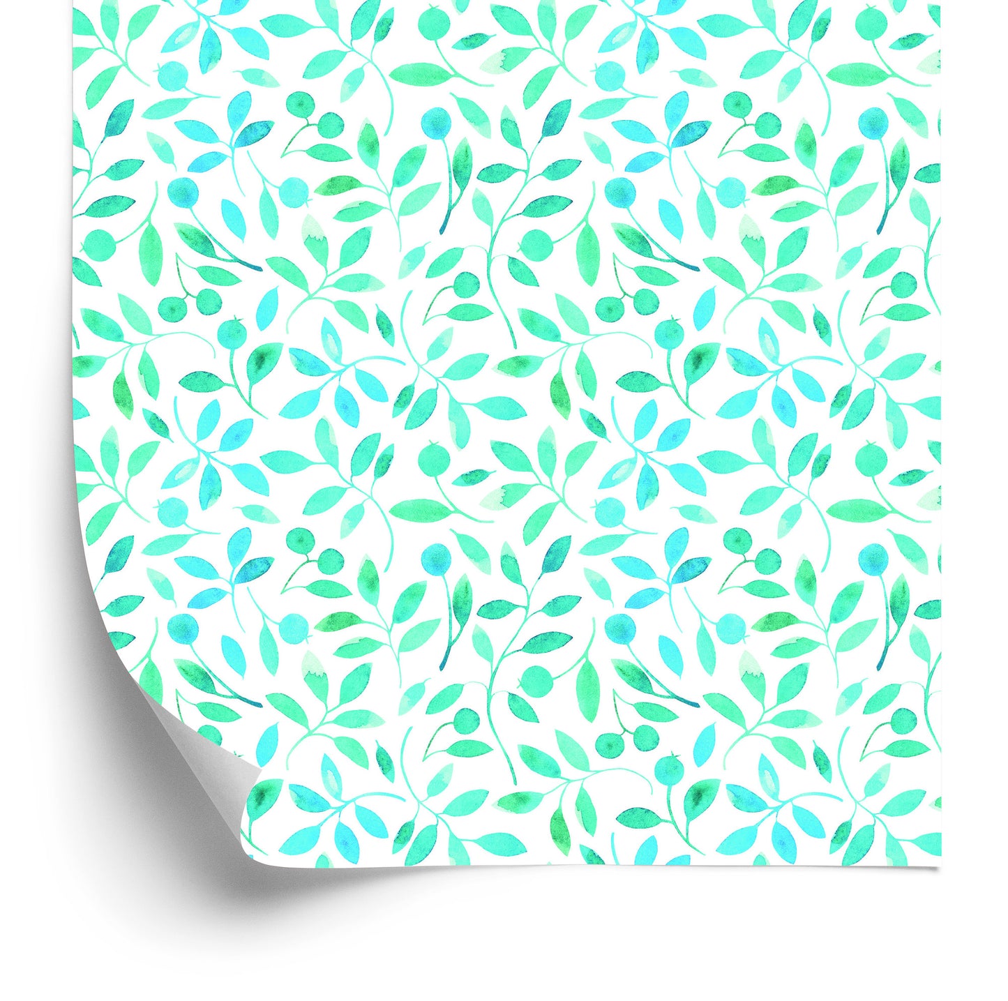 Wallpaper Turquoise Leaves Painted With Watercolor