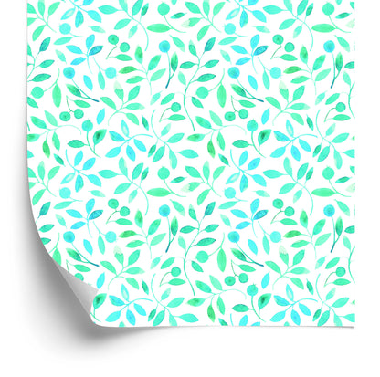 Wallpaper Turquoise Leaves Painted With Watercolor