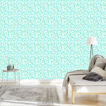 Wallpaper Turquoise Leaves Painted With Watercolor