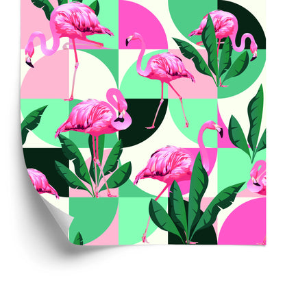 Wallpaper Fashionable Pink Flamingos And Leaves