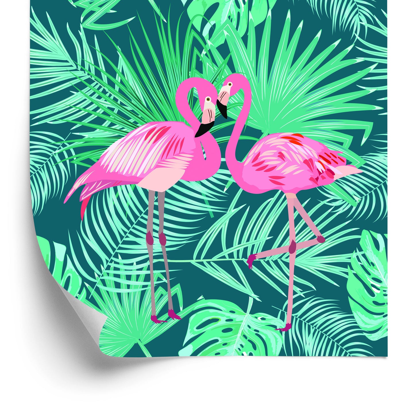 Wallpaper Decorative Flamingos Leaves