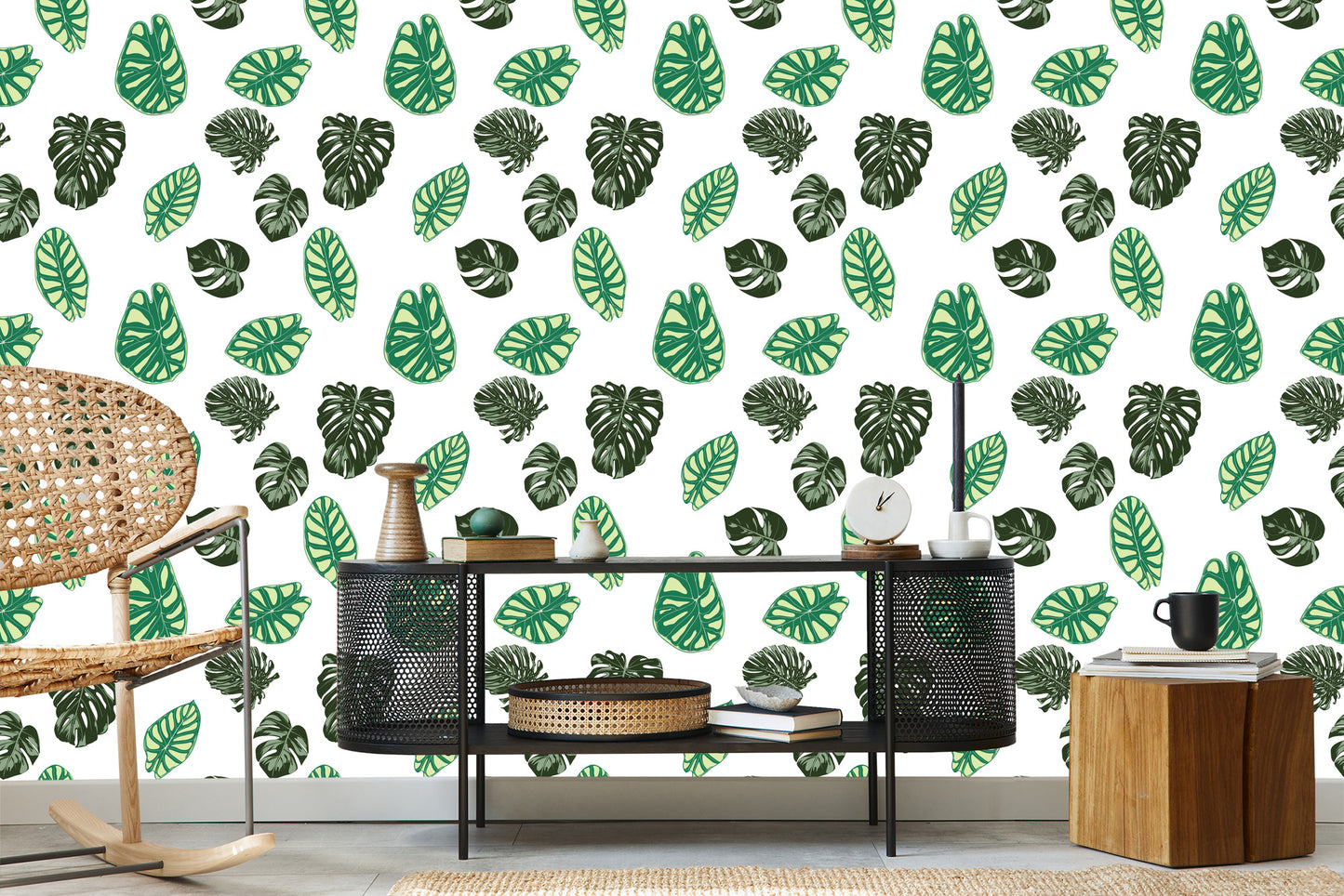 Wallpaper Monstera And Alocasia Leaves