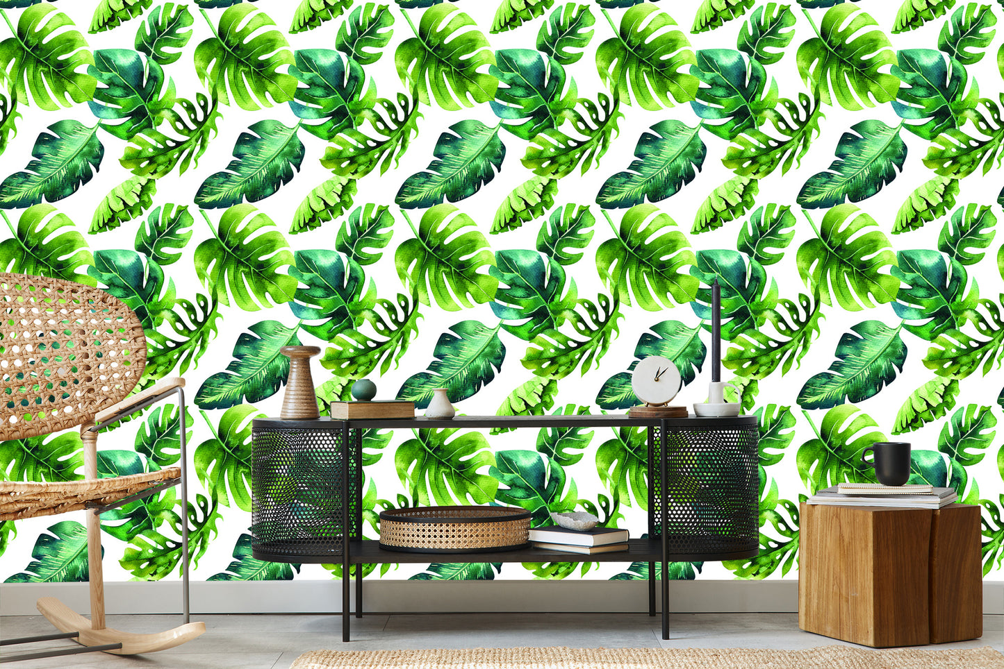 Wallpaper Tropical Leaves In Green Shades