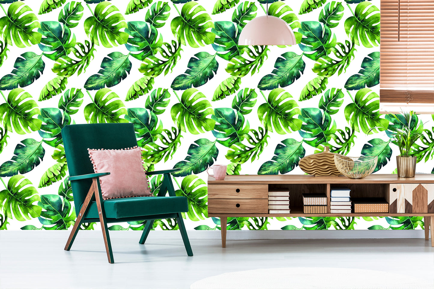 Wallpaper Tropical Leaves In Green Shades