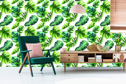 Wallpaper Tropical Leaves In Green Shades